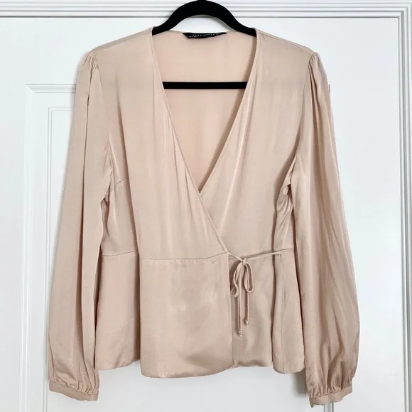 Zara Long Sleeve Silky Wrap Blouse - Medium - Picture 2 of 5